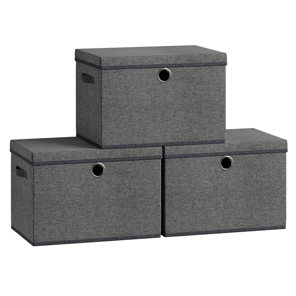 Stapelbara förvaringslådor i tyg med lock 3-pack - Grå