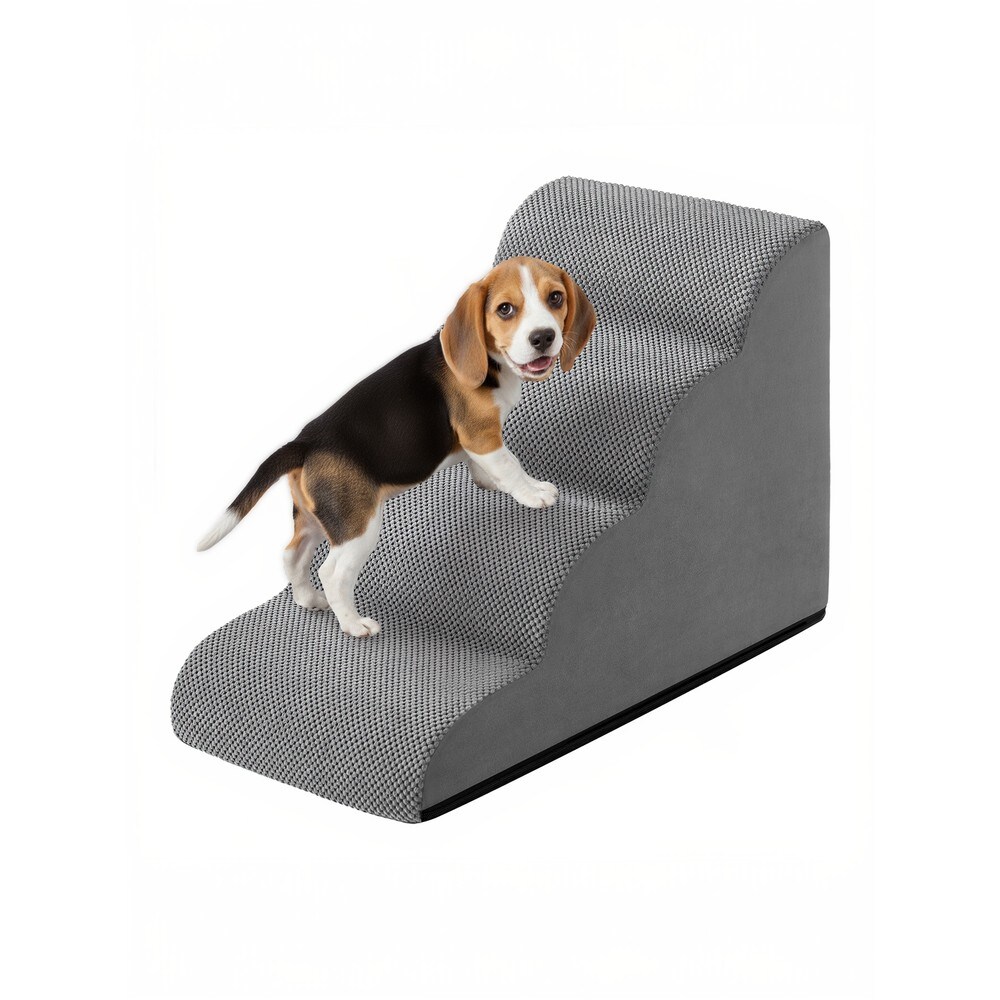 Husdjurstrappa i skum med 4 steg - Grå / Hundtrappa till säng / Katttrappa till soffa