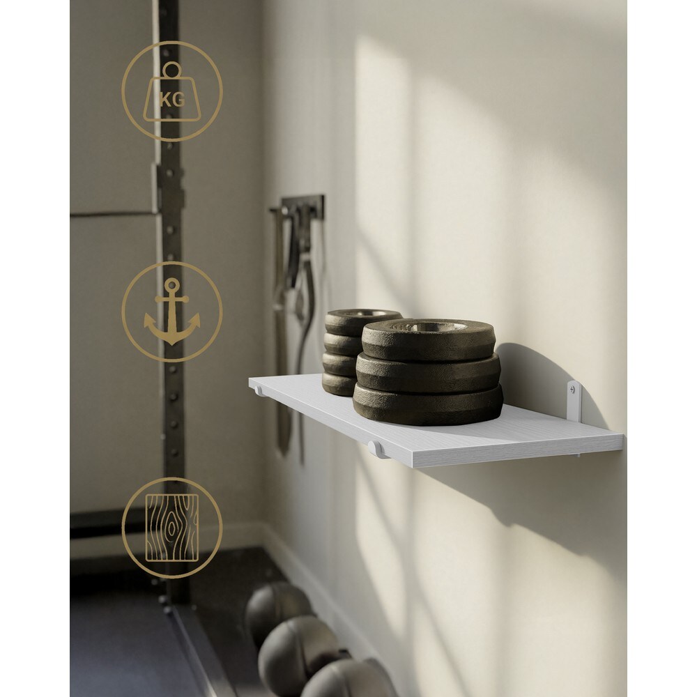 Vägghylla 80 cm med stålfästen / Vit hylla för väggen / Dekorationshylla för böcker