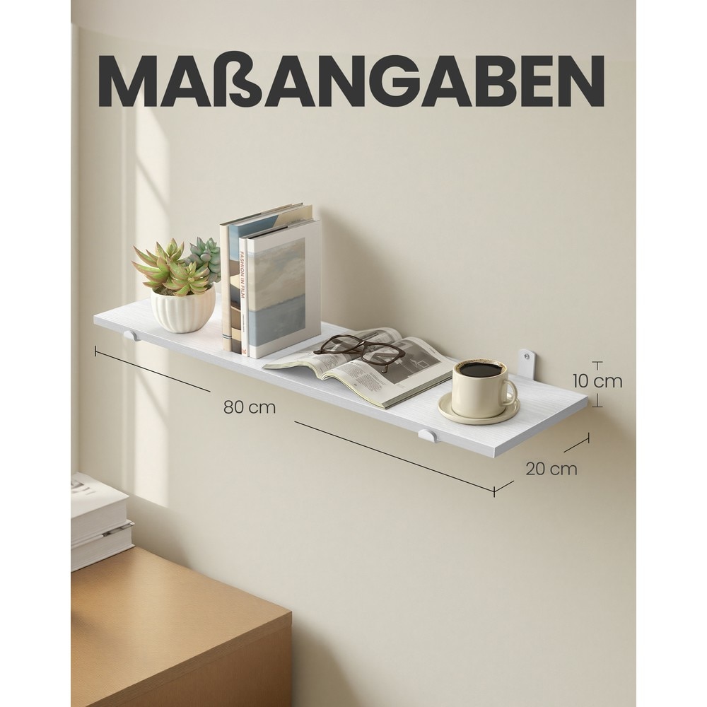 Vägghylla 80 cm med stålfästen / Vit hylla för väggen / Dekorationshylla för böcker