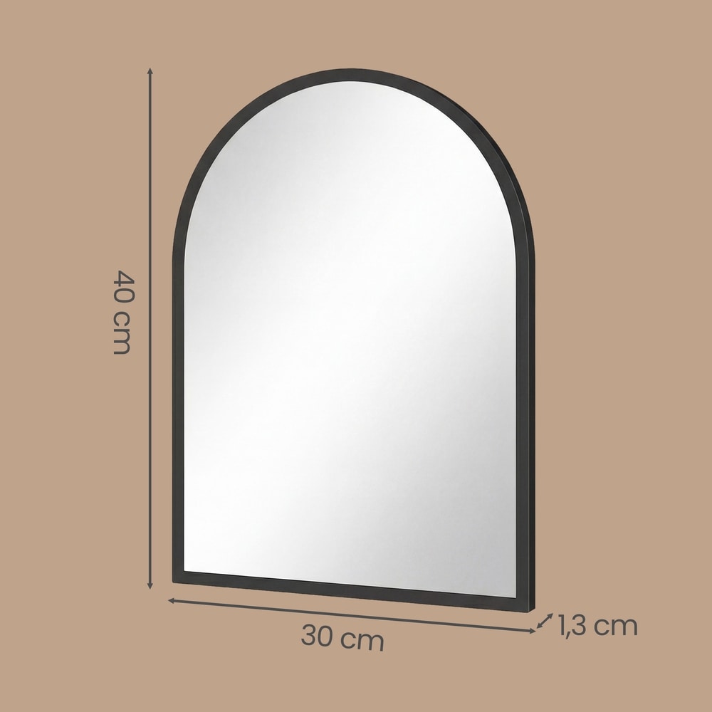 Välvd väggspegel med svart ram / Spegel med aluminiumram / Badrumsspegel 40 × 30 cm