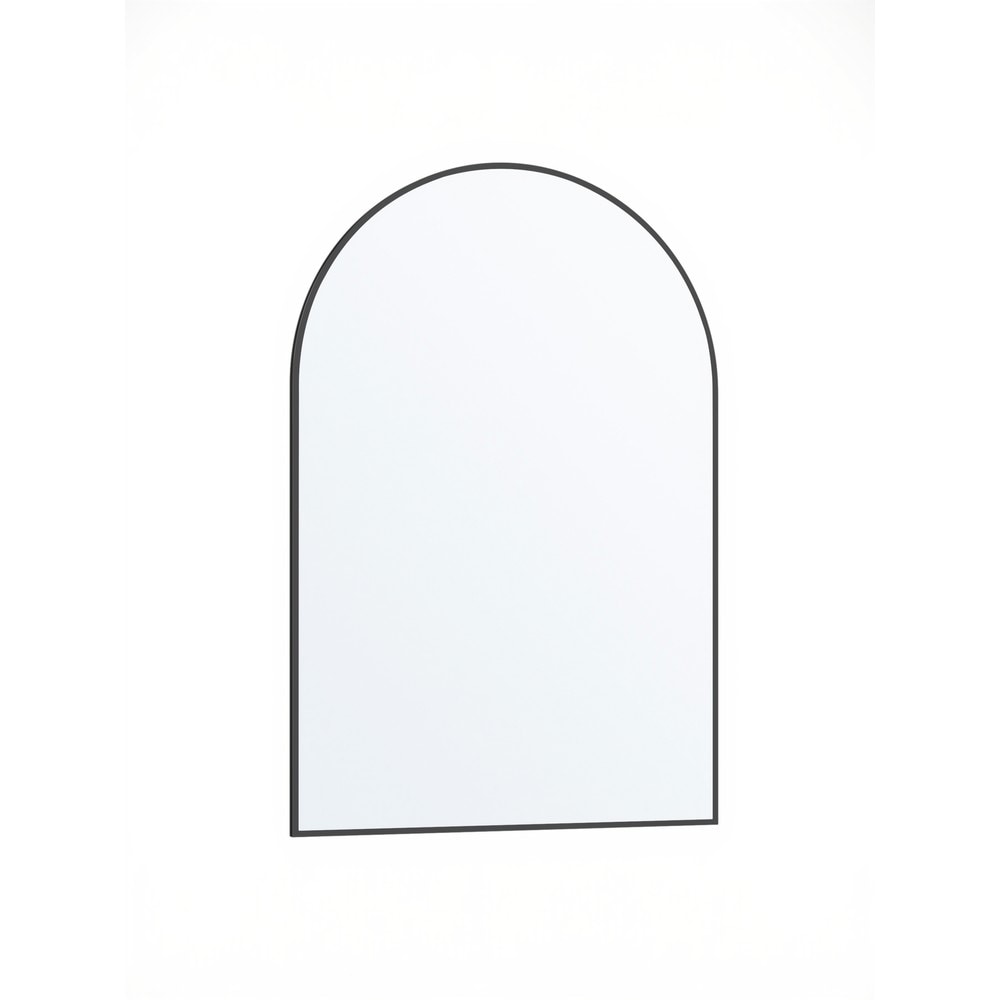 Välvd väggspegel med svart ram / Badrumsspegel 91 × 61 cm / Spegel med aluminiumram