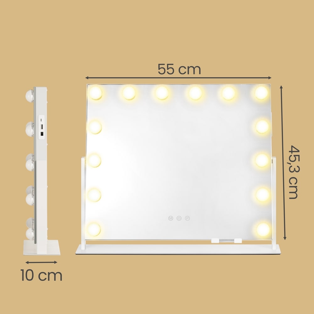 Sminkspegel med 14 LED-lampor / Dimbar bordsspegel / Kosmetikspegel med USB-laddning