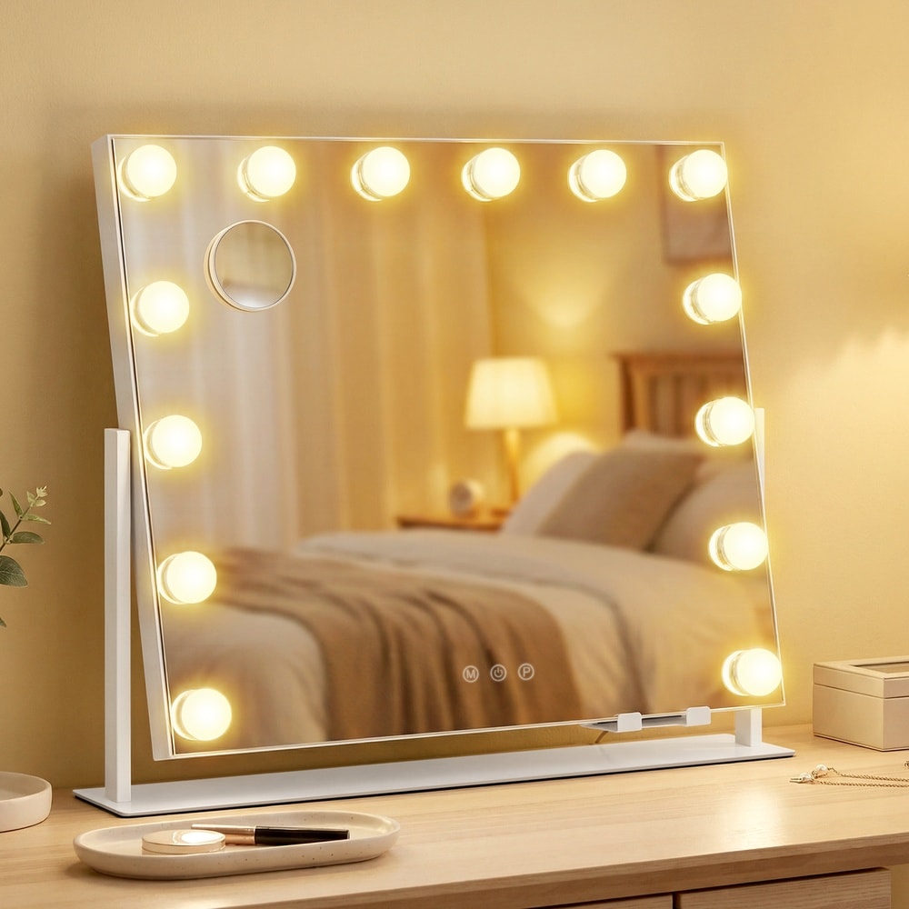 Sminkspegel med 14 LED-lampor / Dimbar bordsspegel / Kosmetikspegel med USB-laddning