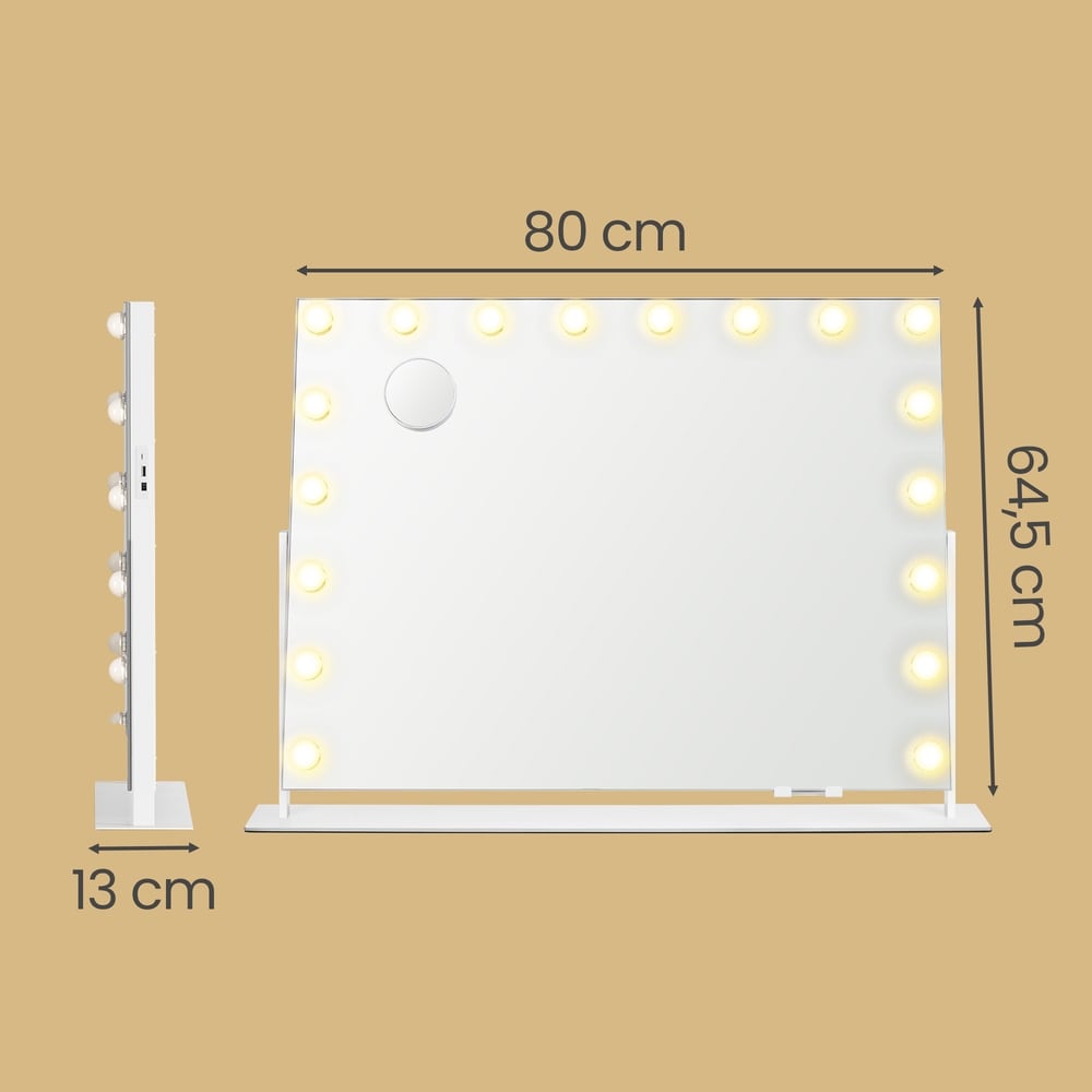 Sminkspegel med 18 LED-lampor / Stor bordsspegel med ljus / Kosmetikspegel med USB