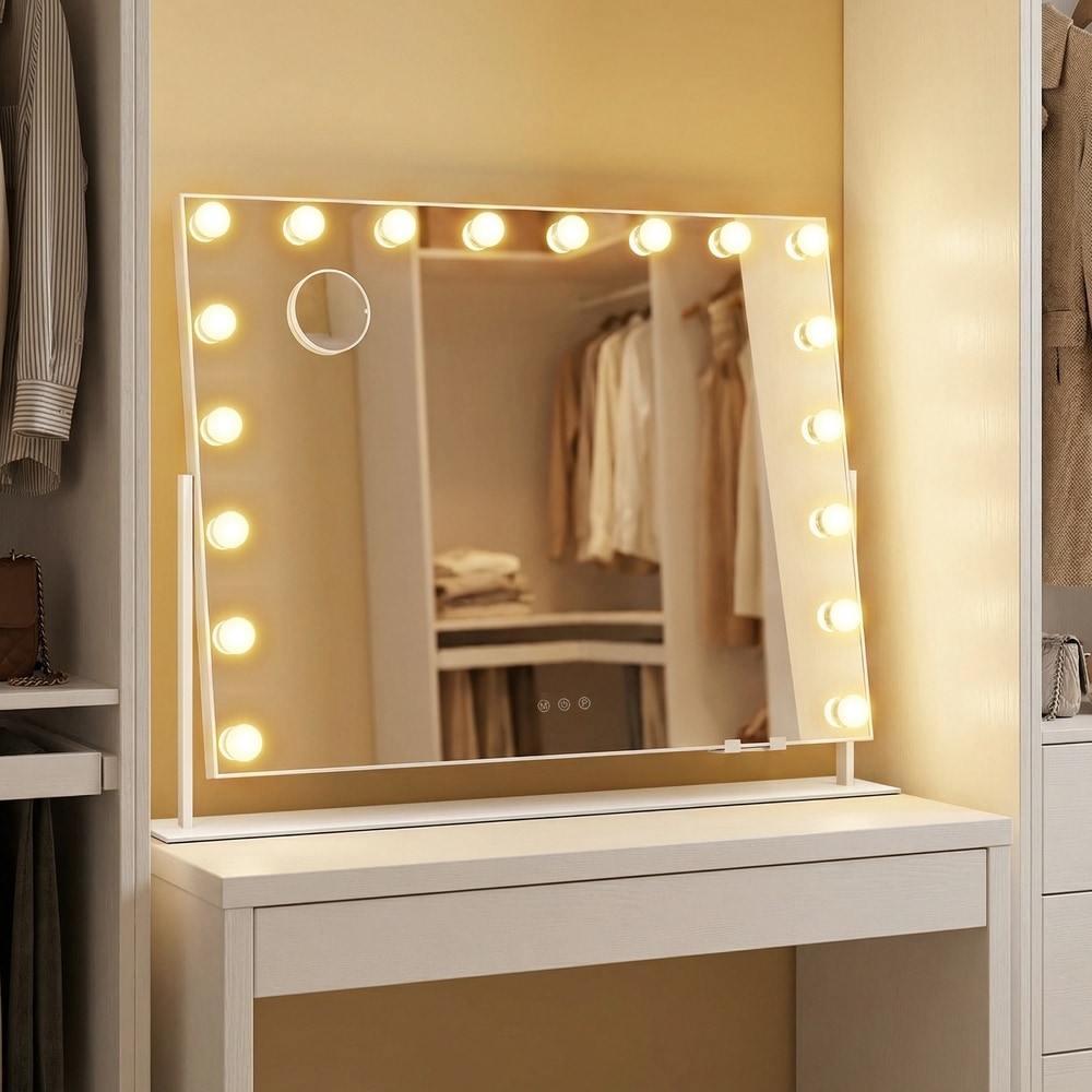 Sminkspegel med 18 LED-lampor / Stor bordsspegel med ljus / Kosmetikspegel med USB