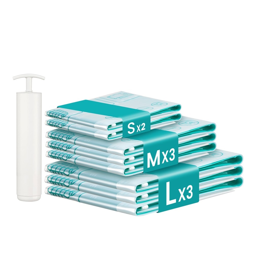 Vakuumpåsar med handpump, 8-pack / Förvaringspåsar för textilier / Vakuumpåsar för resa