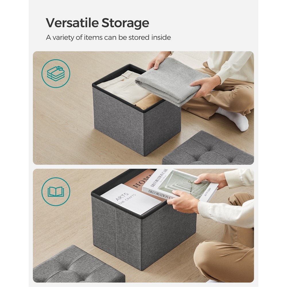 Vikbar sittpuff med förvaring / Fotpall med vadderat lock / Förvaringspall 32 liter