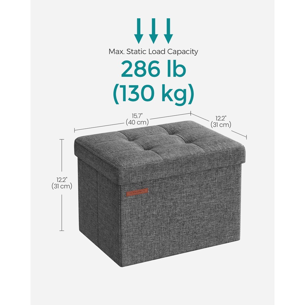 Vikbar sittpuff med förvaring / Fotpall med vadderat lock / Förvaringspall 32 liter
