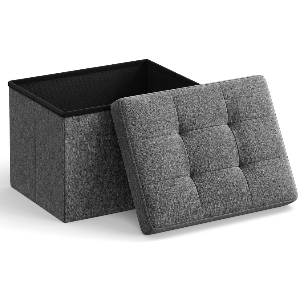 Vikbar sittpuff med förvaring / Fotpall med vadderat lock / Förvaringspall 32 liter