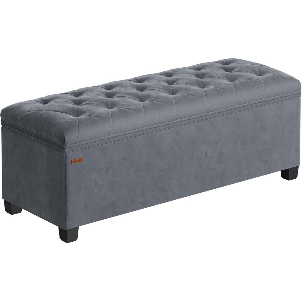 Sittbänk i sammet med förvaring / Förvaringsbänk med vadderat lock / Sittpuff för hall