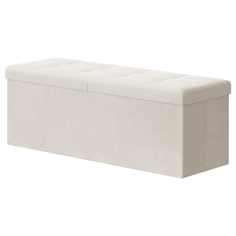 Vikbar förvaringsbänk i sammet / Sittpuff med delat lock / Sittbänk med avdelare