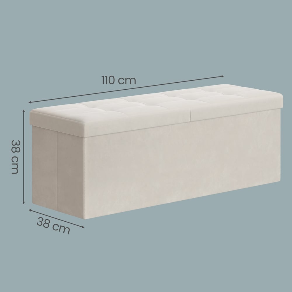 Vikbar förvaringsbänk i sammet / Sittpuff med delat lock / Sittbänk med avdelare