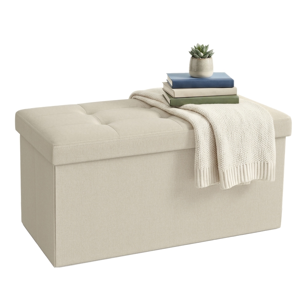 Hopfällbar sittbänk med förvaring / Förvaringsbänk 76 cm / Vit sittpuff med avdelare