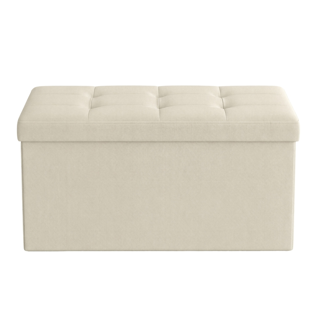Hopfällbar sittbänk med förvaring / Förvaringsbänk 76 cm / Vit sittpuff med avdelare
