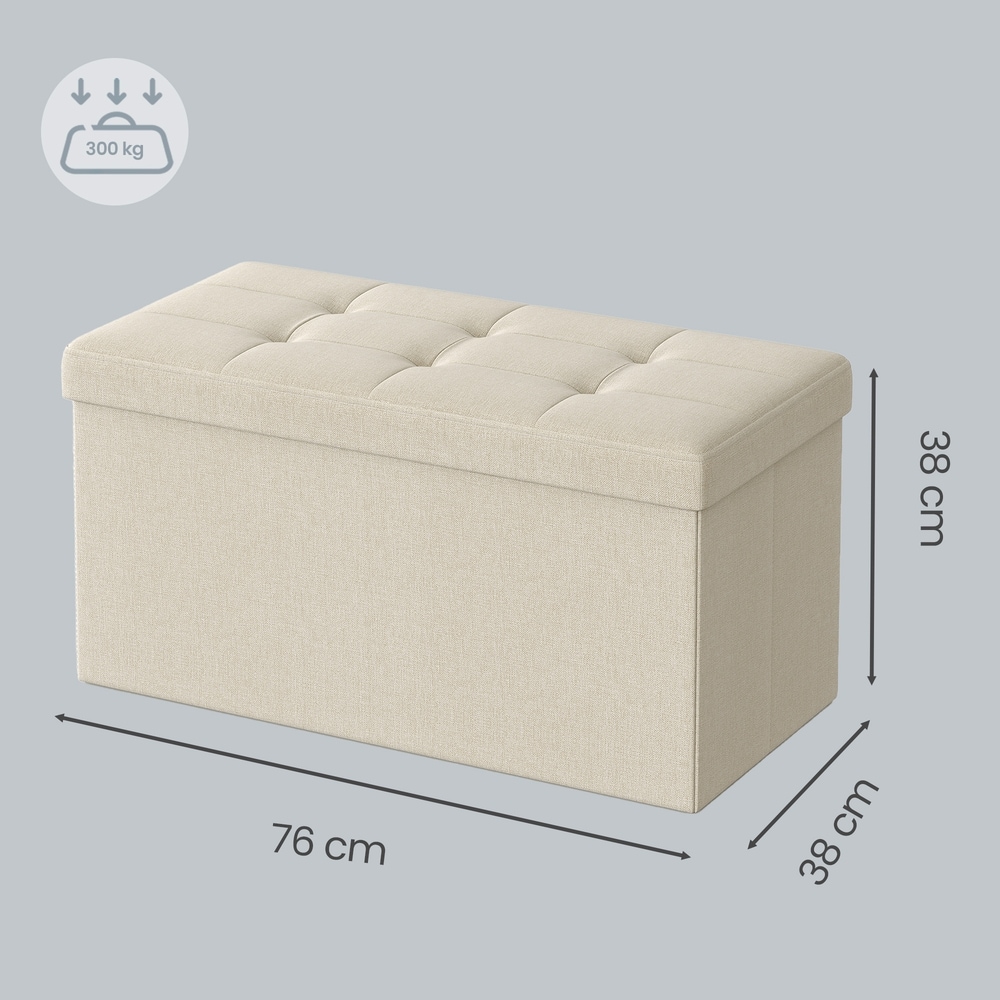 Hopfällbar sittbänk med förvaring / Förvaringsbänk 76 cm / Vit sittpuff med avdelare