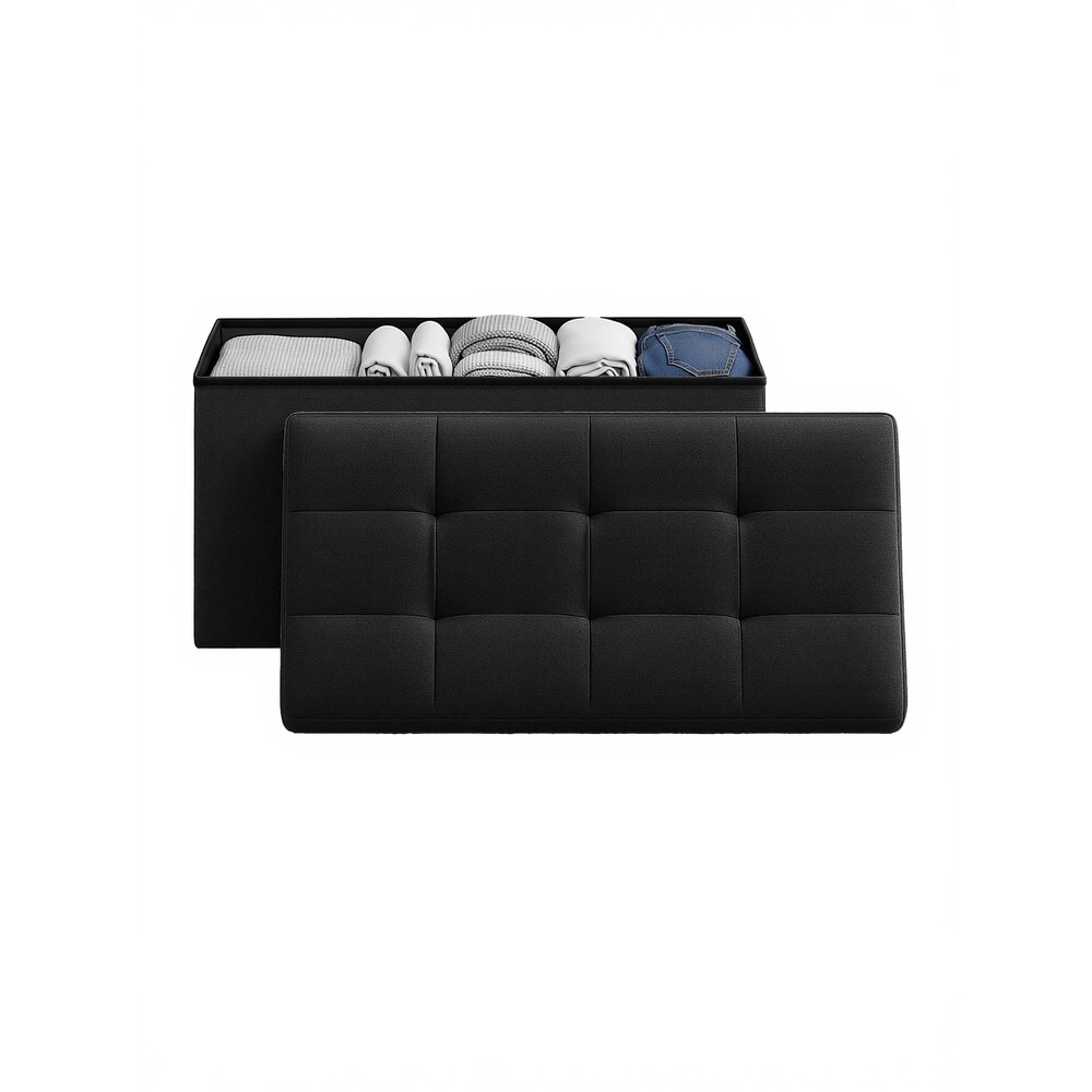 Hopfällbar sittbänk med förvaring / Svart förvaringsbänk 76 cm / Sittpuff och fotpall