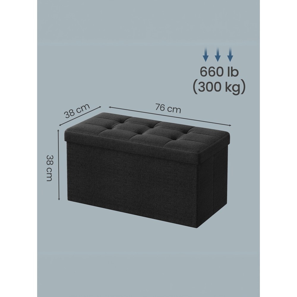 Hopfällbar sittbänk med förvaring / Svart förvaringsbänk 76 cm / Sittpuff och fotpall