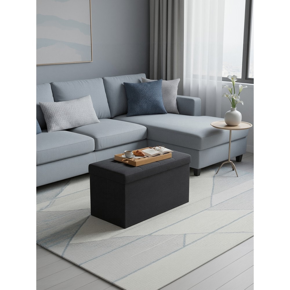 Hopfällbar sittbänk med förvaring / Svart förvaringsbänk 76 cm / Sittpuff och fotpall