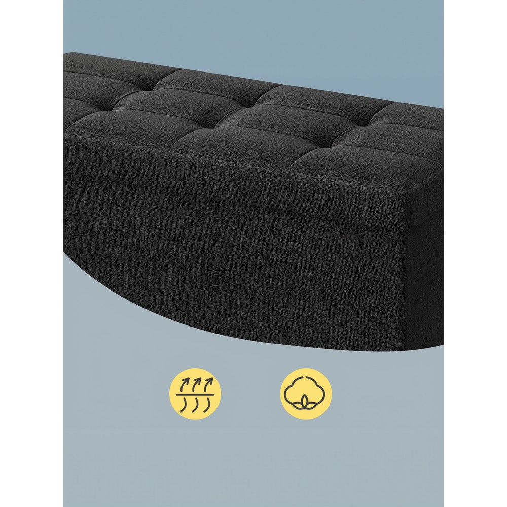 Hopfällbar sittbänk med förvaring / Svart förvaringsbänk 76 cm / Sittpuff och fotpall