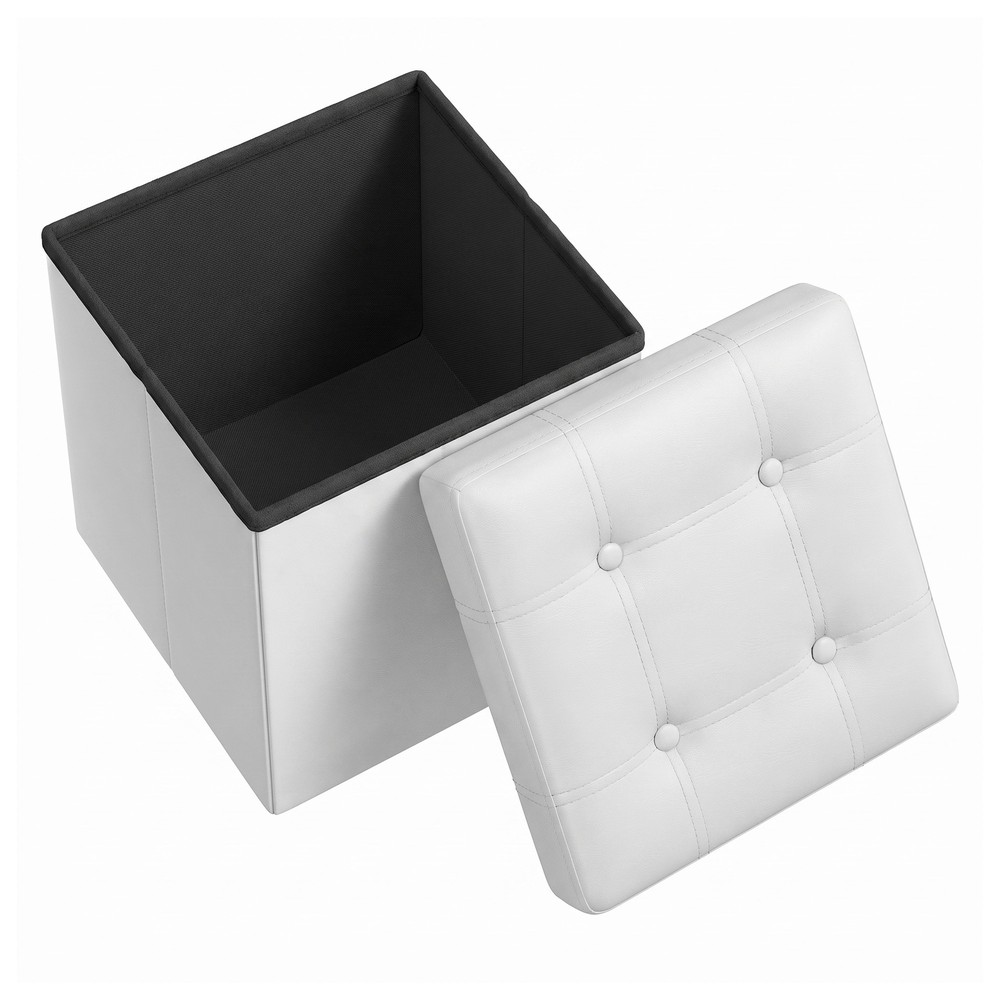 Vikbar sittpuff i konstläder / Fotpall med vadderat lock / Förvaringspall 40 liter
