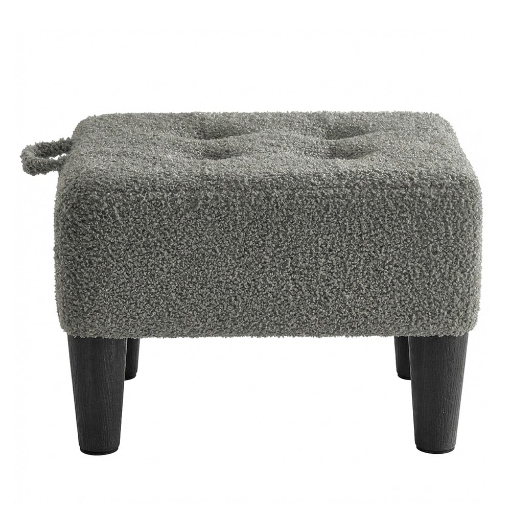 Fotpall i teddytyg - Grå / Stoppad fotpall med handtag / Låg sittpall med mjuk klädsel