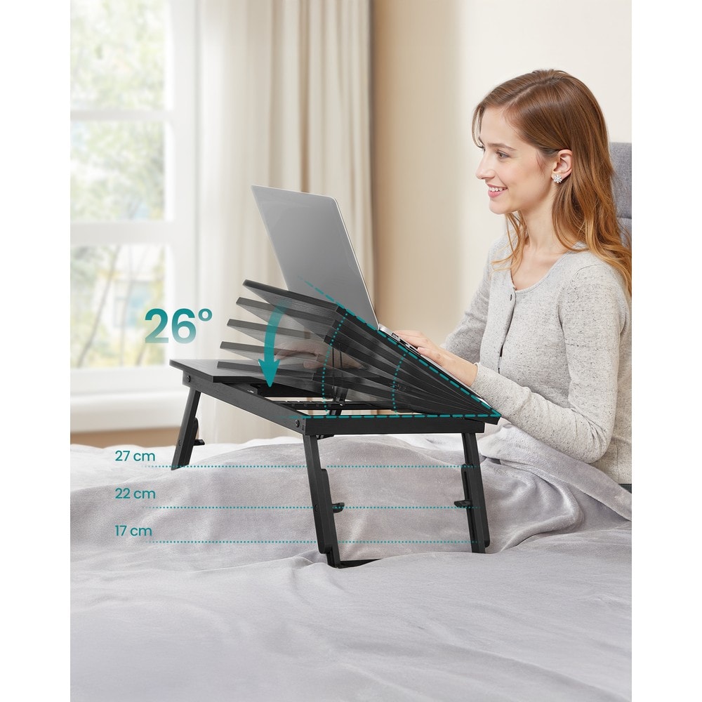 Hopfällbart knäbord/laptopbord för sängen med lutbar skiva - Svart / Sängbricka / Laptopställ