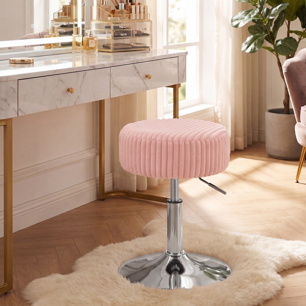 Snurrbar sminkpall i plysch höj- och sänkbar - Rosa / Pall till sminkbord / Sminkstol