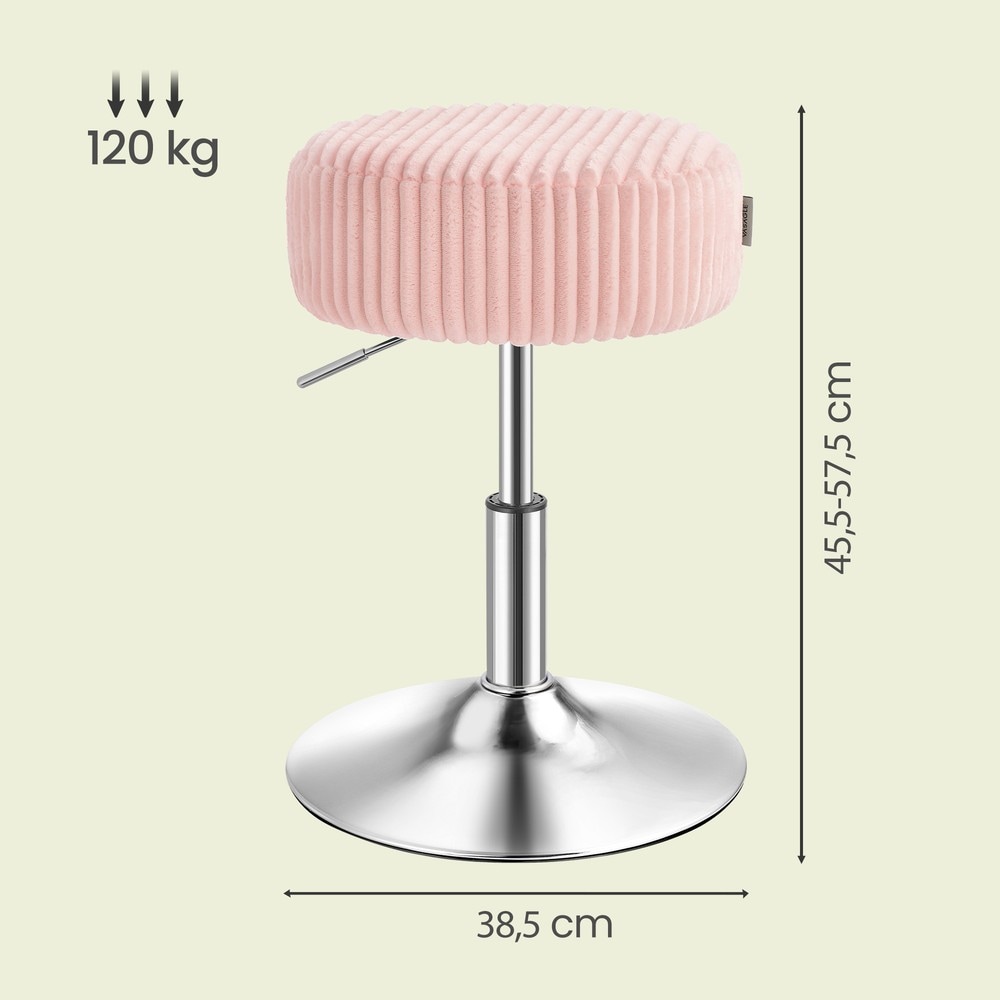 Snurrbar sminkpall i plysch höj- och sänkbar - Rosa / Pall till sminkbord / Sminkstol