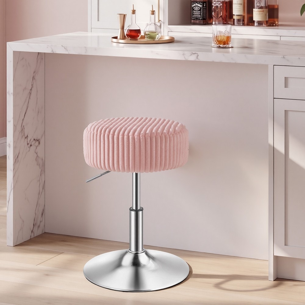 Snurrbar sminkpall i plysch höj- och sänkbar - Rosa / Pall till sminkbord / Sminkstol
