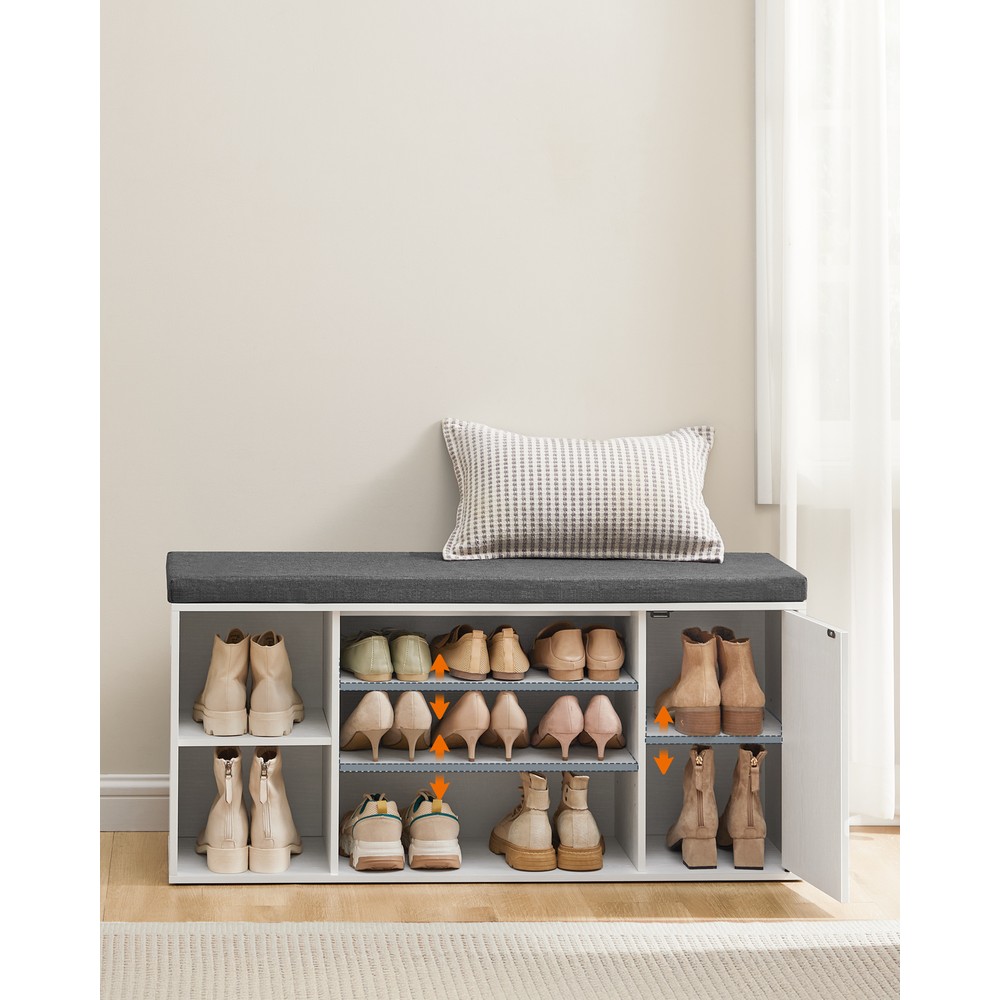 Skobänk med snabbmontering 104 cm - Vit/Grå / Skohylla med sittplats / Hallbänk med förvaring