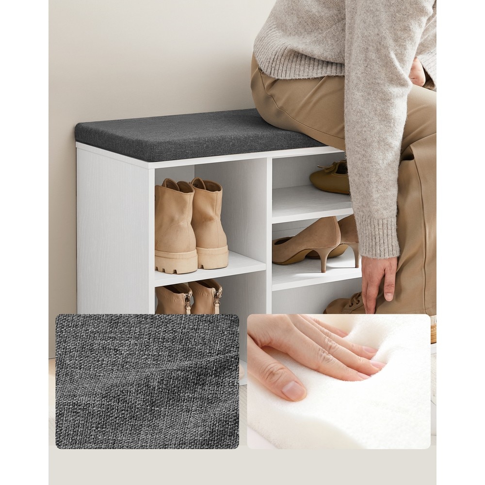 Skobänk med snabbmontering 104 cm - Vit/Grå / Skohylla med sittplats / Hallbänk med förvaring
