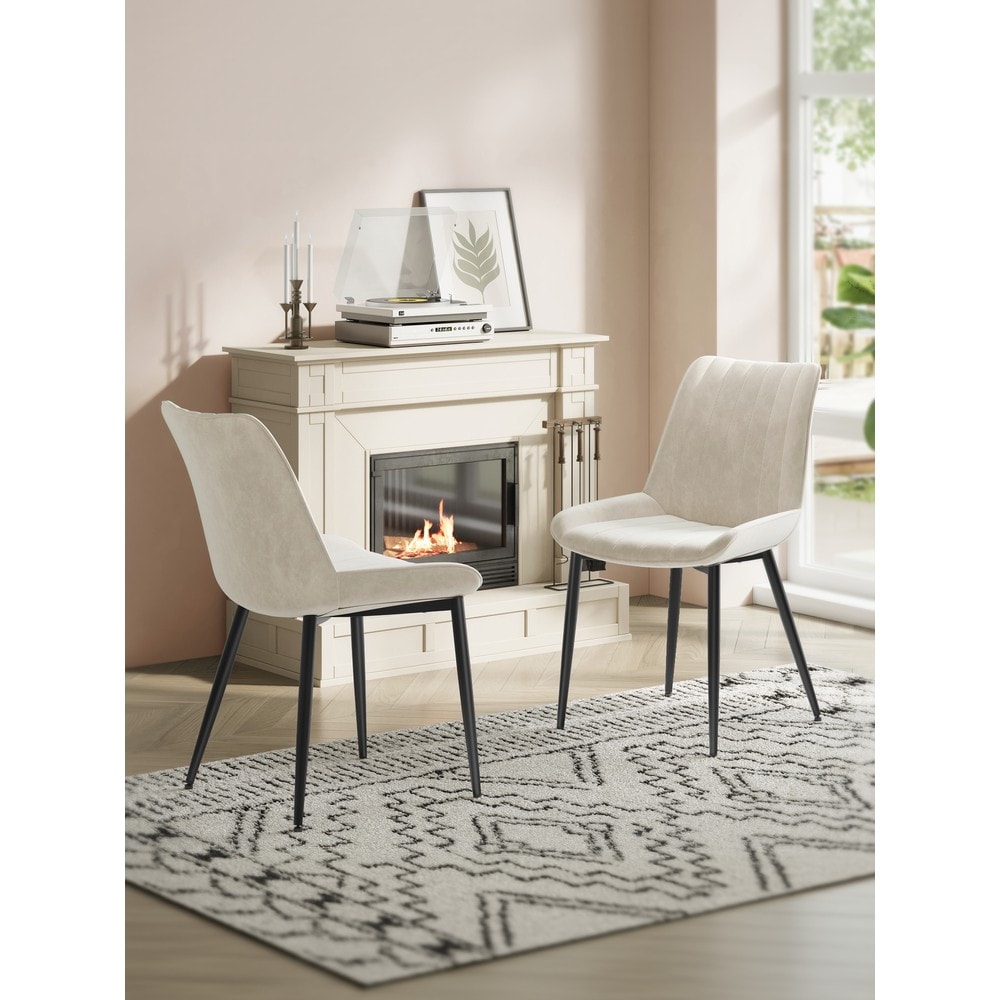 Stoppade matstolar i sammet med stålben 2-pack - Beige cappuccino/Svart / Klädda köksstolar
