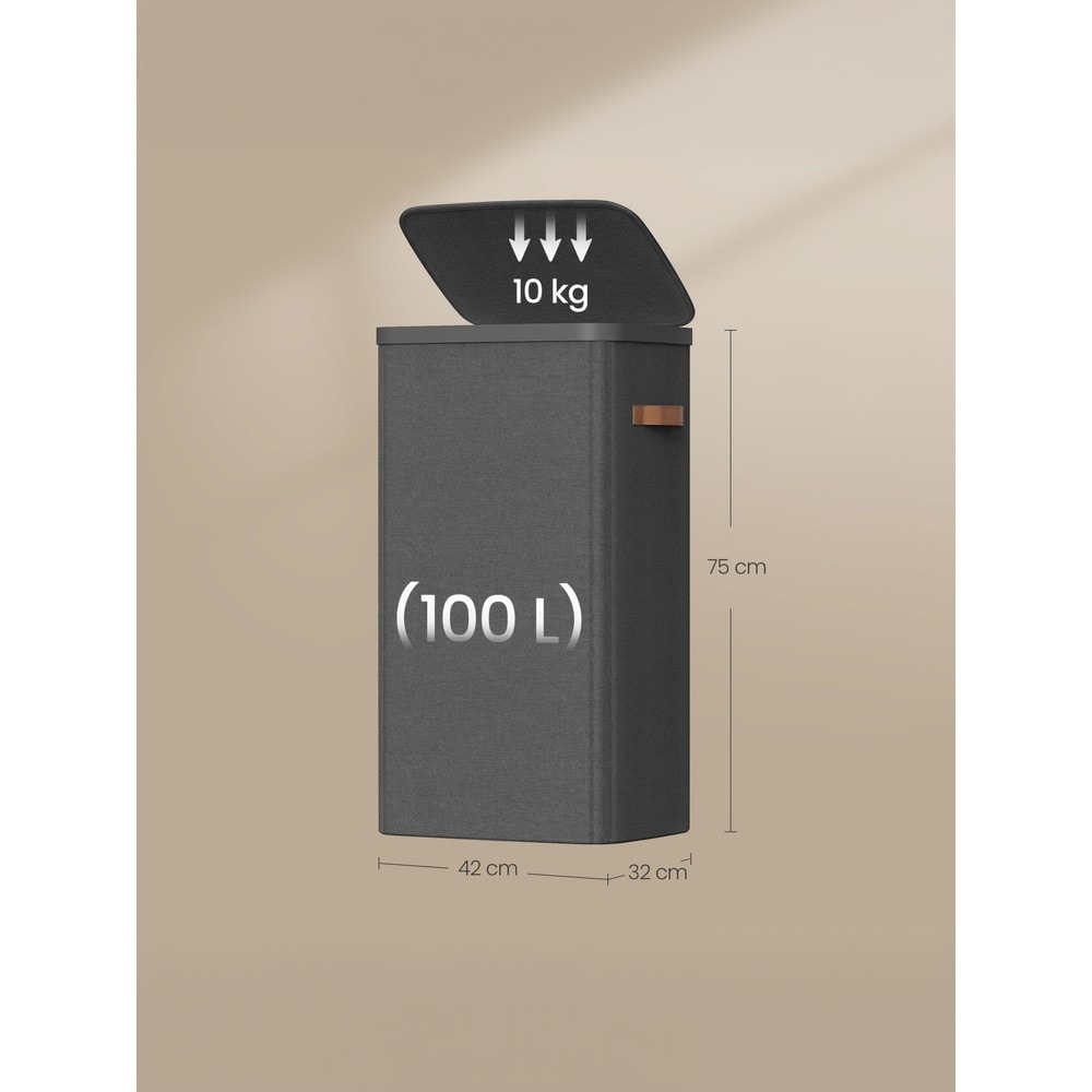 Hopfällbar tvättkorg med lock 100L - Svart / Tvättbox med innerpåse / Smutstvättskorg med lock