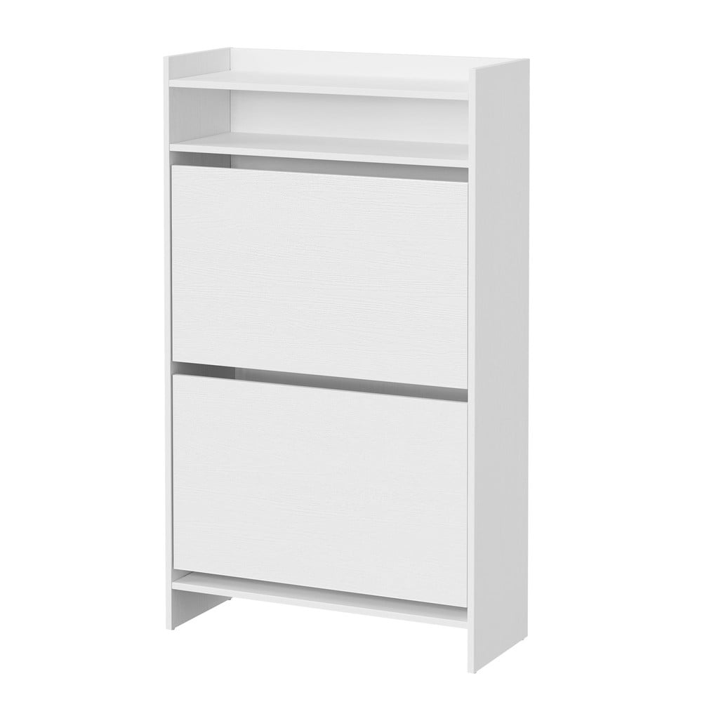 Smalt skoskåp med 2 dörrar 103 cm - Vit / Skoförvaring med klaffar / Skokommod för hall