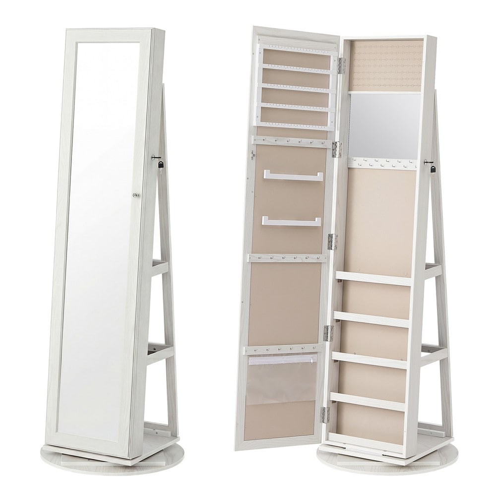 Roterbart smyckesskåp med spegel 160 cm - Vit/Beige / Spegelskåp / Låsbart smyckesskåp
