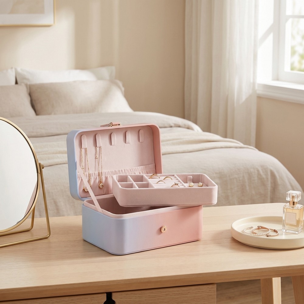 Smyckeskrin för resa med 2 våningar - Flerfärgad/Rosa / Smyckesetui / Resesmyckeskrin