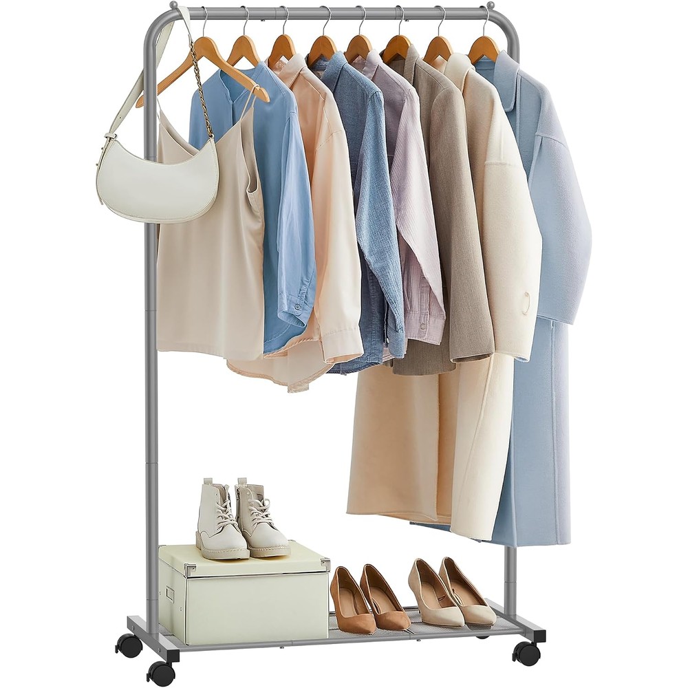 Product Image for Klädställning på hjul 91 cm - Grå/Svart / Garderobsställning Klädstång med skohylla