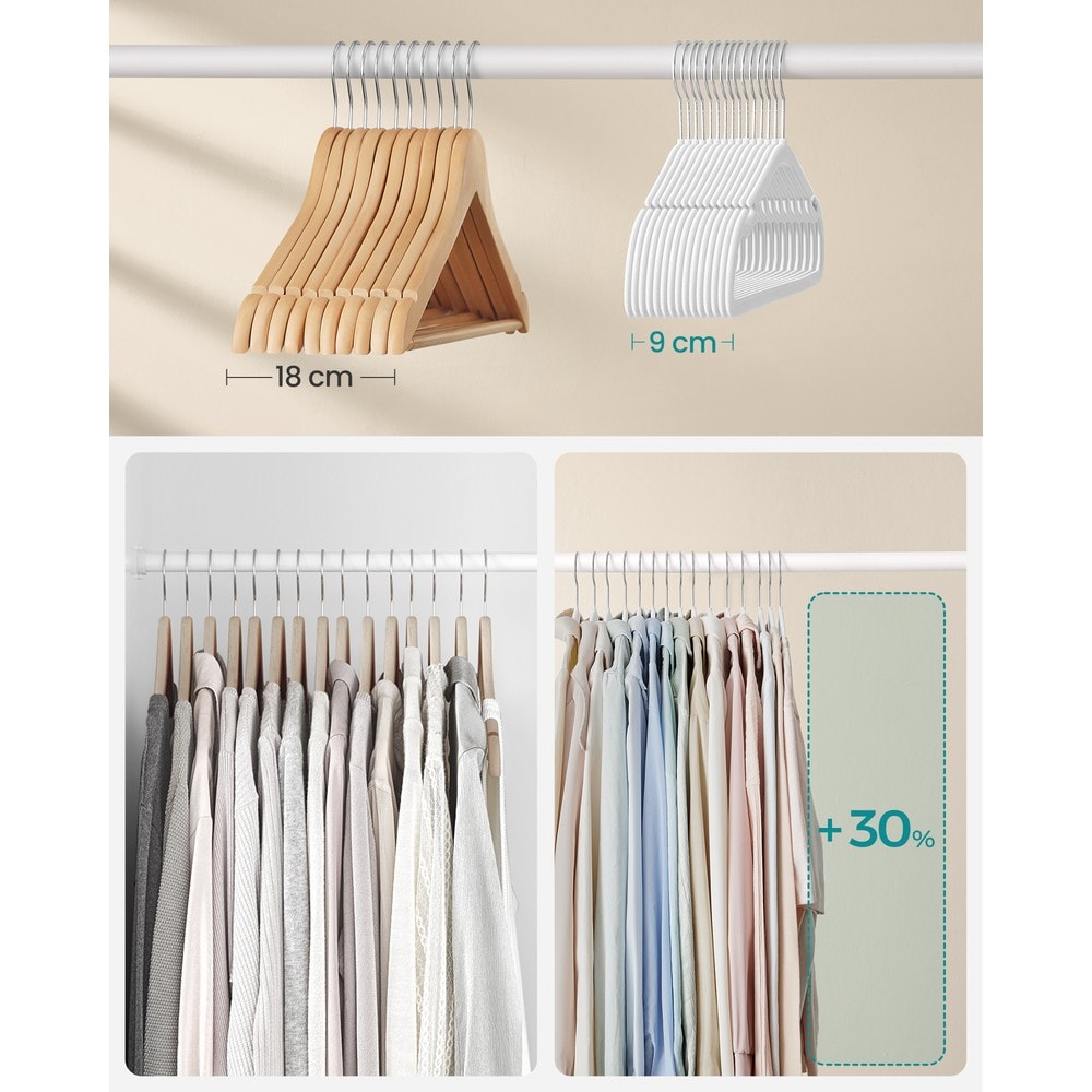 Halkfria sammetsgalgar 50-pack - Vit / Klädgalgar med sammet / Galgar med vridbar krok