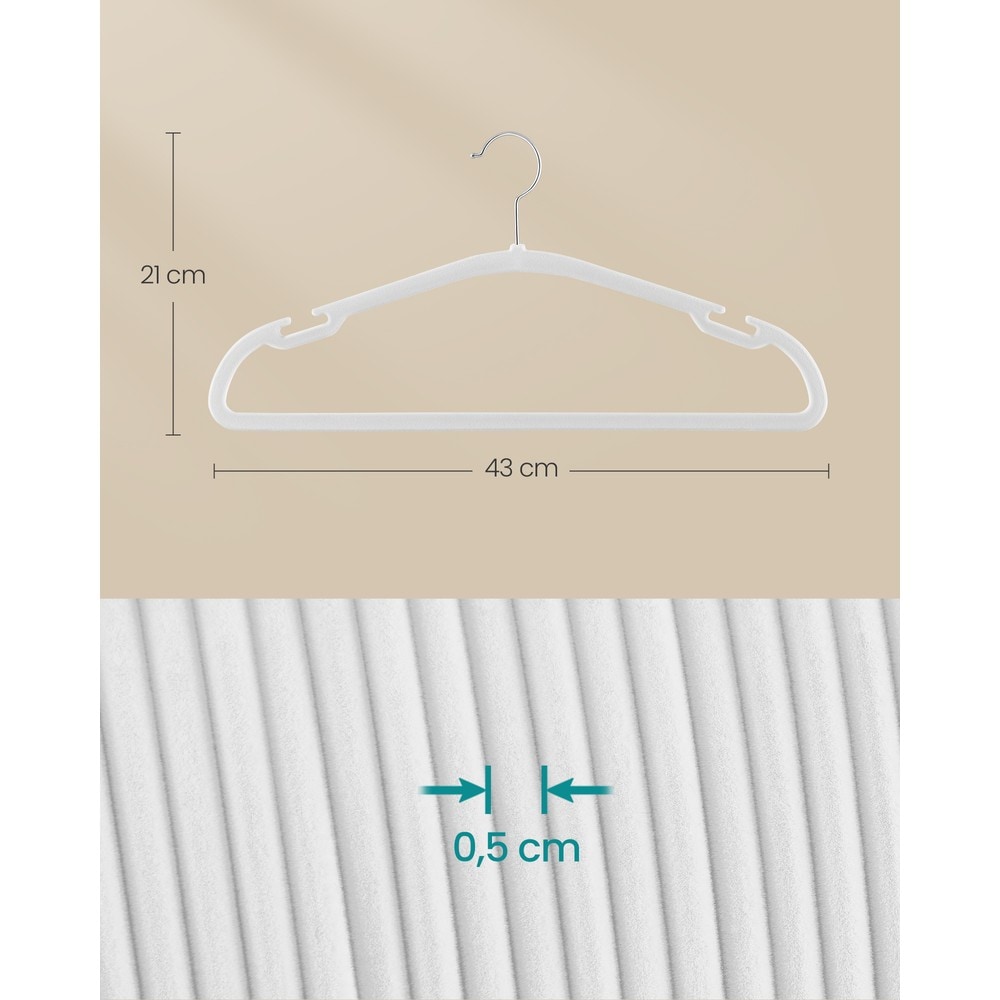 Halkfria sammetsgalgar 50-pack - Vit / Klädgalgar med sammet / Galgar med vridbar krok