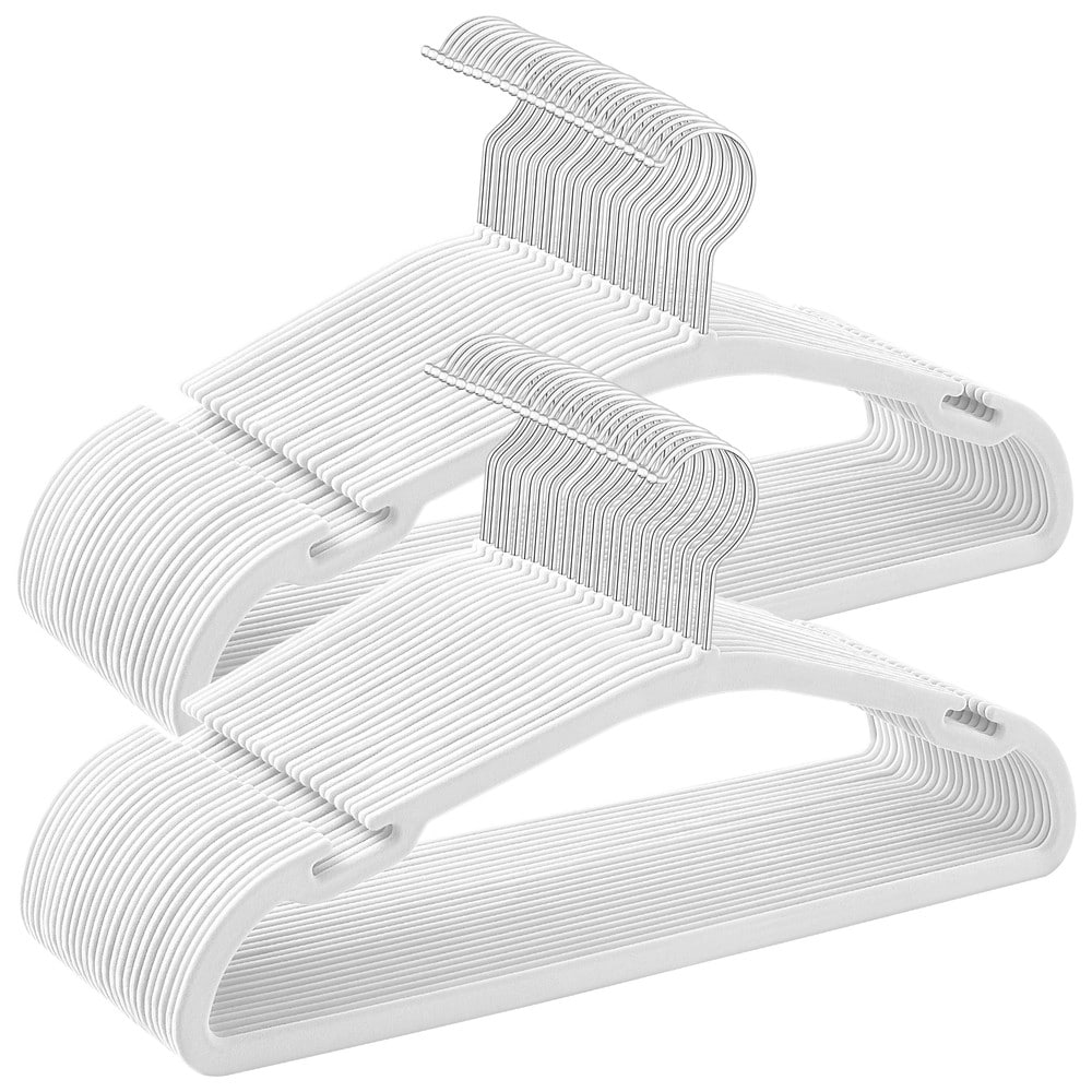 Halkfria sammetsgalgar 50-pack - Vit / Klädgalgar med sammet / Galgar med vridbar krok