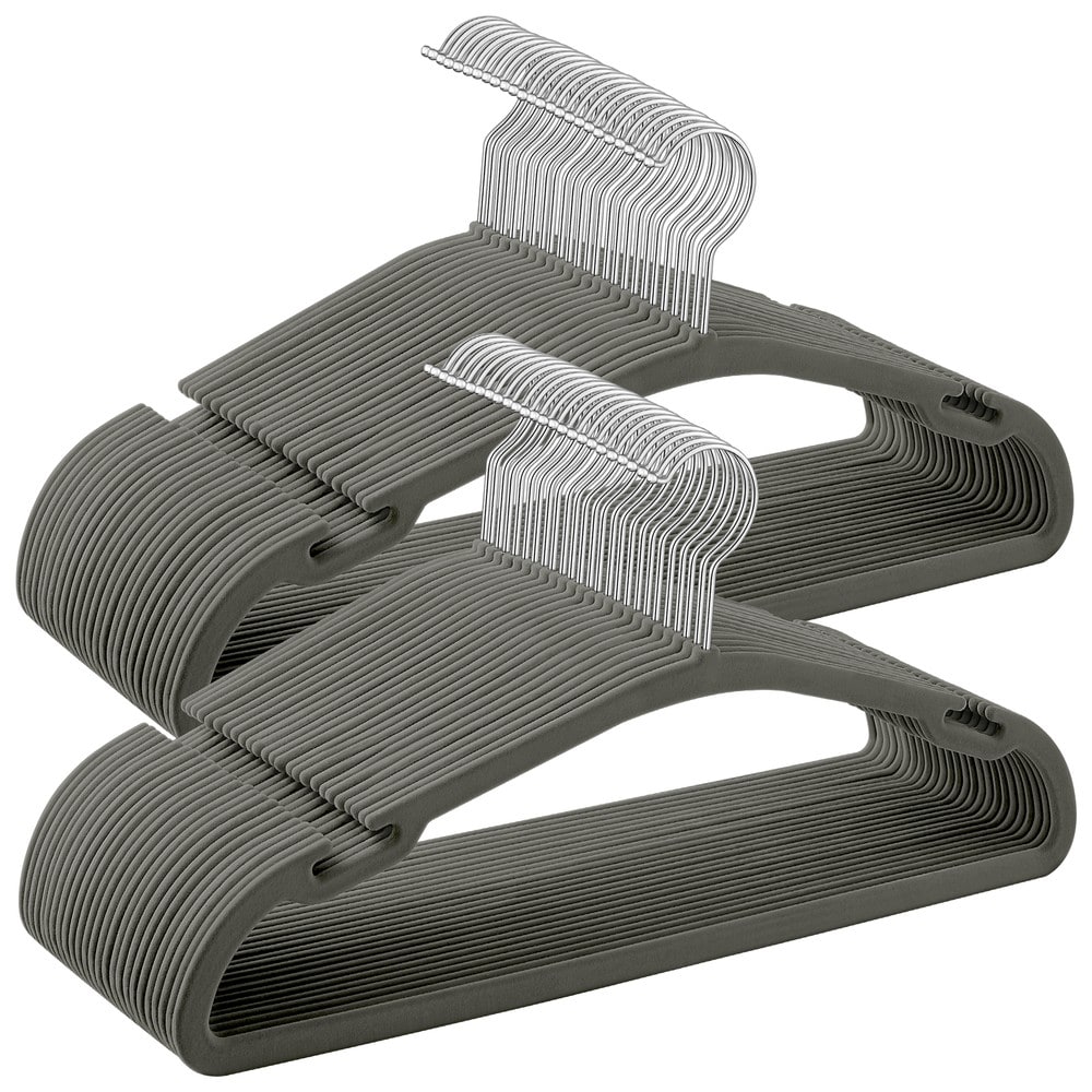 Halkfria sammetsgalgar 50-pack - Grå / Klädgalgar med sammet / Galgar med vridbar krok