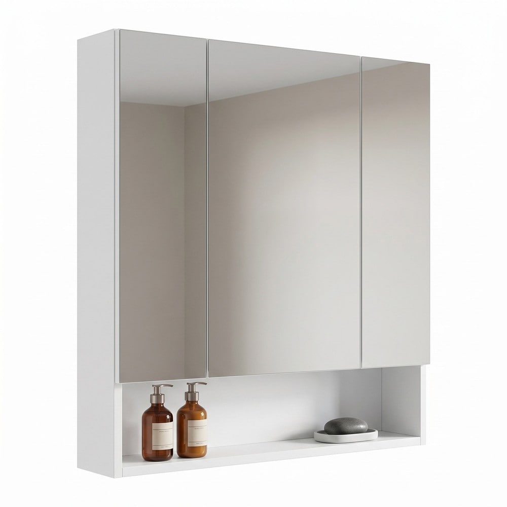 Spegelskåp för badrum med 3 dörrar 70x75 cm - Vit / Badrumsskåp med spegel / Väggskåp