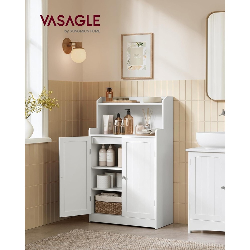 Förvaringsskåp med 2 dörrar 60x30x100 cm - Vit / Badrumsskåp med hyllor / Fristående skåp