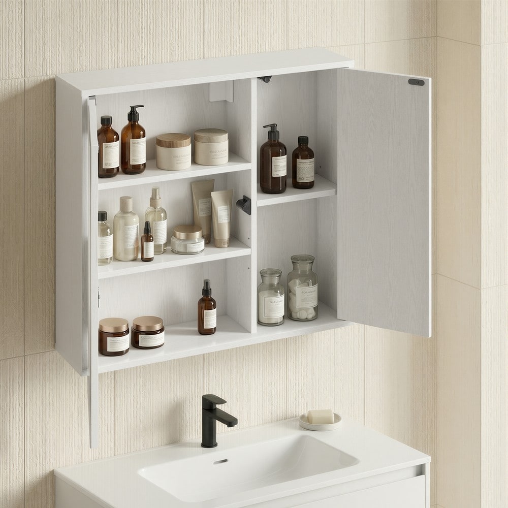 Spegelskåp för badrum 60x55 cm - Vit / Väggskåp med spegel / Badrumsskåp med hyllor