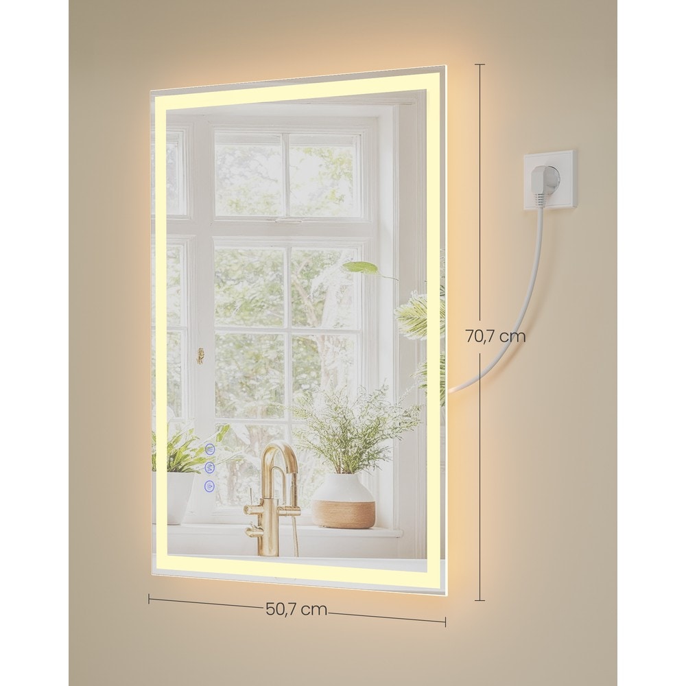 Badrumsspegel med LED-belysning och imfri funktion 70x50 cm - Vit / LED-spegel / Väggspegel