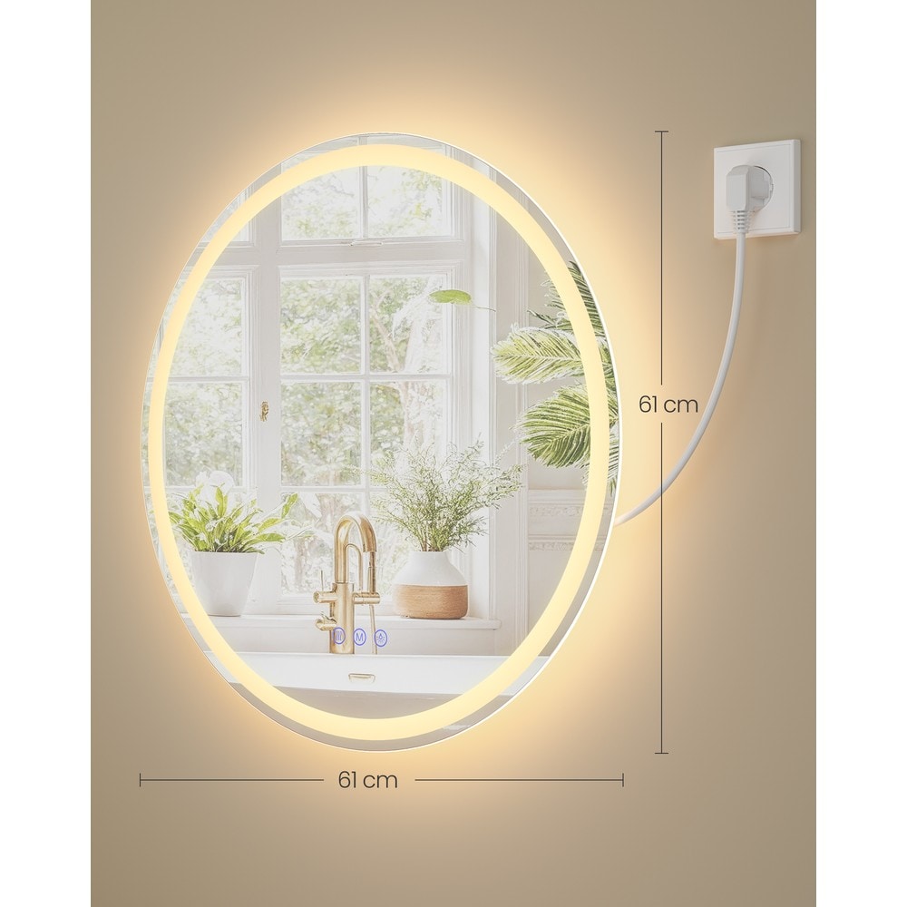 Rund badrumsspegel med LED-belysning och imfri funktion 61 cm - Vit / LED-spegel / Väggspegel