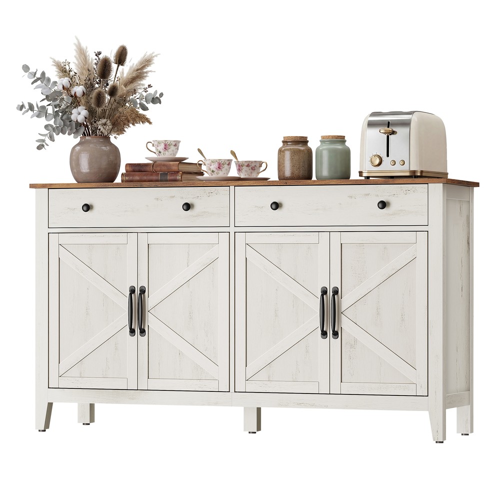 Skänk med låda och dörrar 140 cm - Vit/Brun / Sideboard / Förvaringsskåp för vardagsrum