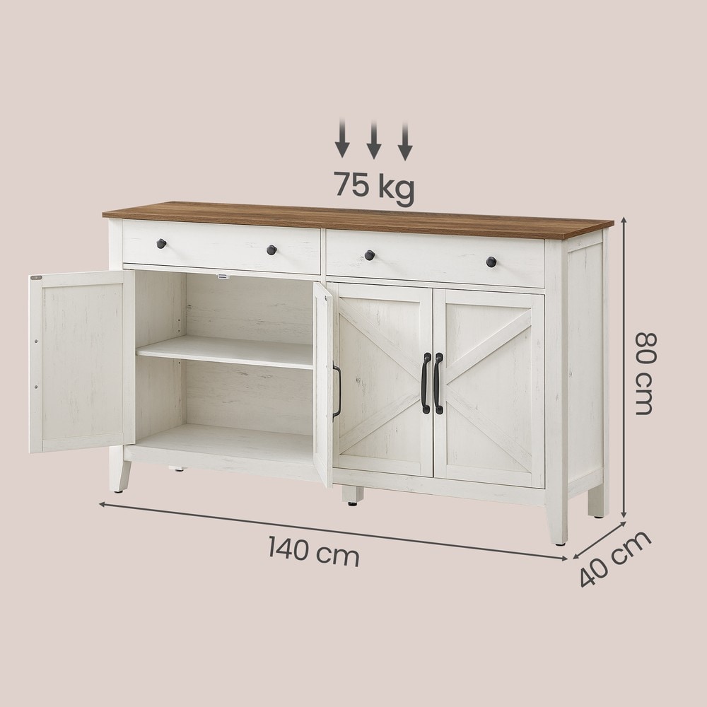Skänk med låda och dörrar 140 cm - Vit/Brun / Sideboard / Förvaringsskåp för vardagsrum