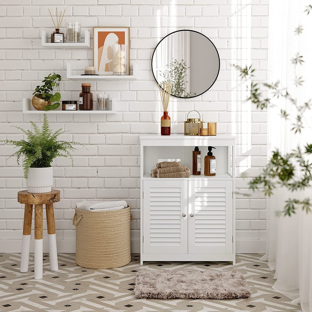 Förvaringsskåp med 2 lamelldörrar 60x30x80 cm - Vit / Badrumsskåp / Lamellskåp i MDF